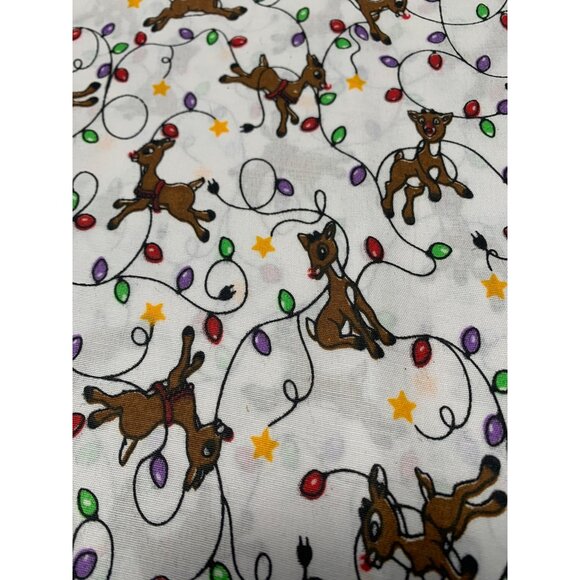 Christmas Reindeer Cotton Fabric 1/2 Yard 44" Wide with Holiday Lights & Stars - Picture 1 of 7